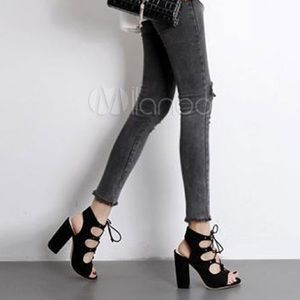 GLADIATOR OPEN TOE LACE UP CUT OUT HEEL SANDAL
